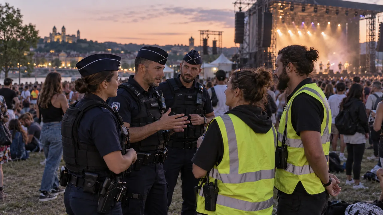 Deux policiers coordonnent une patrouille en France